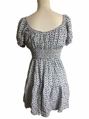 Hollister Blue Floral Smocked Waist Puff Sleeve Mini Dress